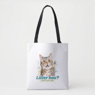 Humourous Cat “Litter Box? That’s My Spa” Tote Bag