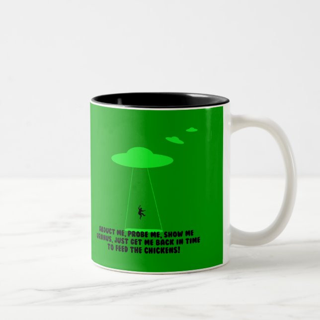 Humourous chicken abduction Two-Tone coffee mug (Right)