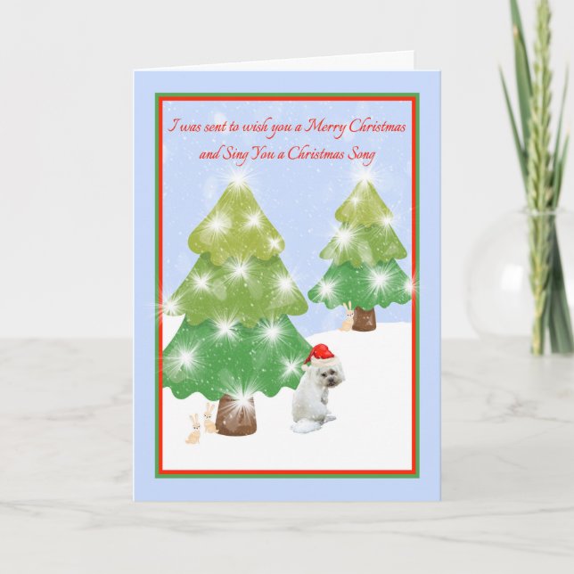 Humourous Christmas Card with White Dog (Front)