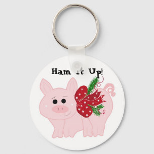 Humourous Christmas Pig - Ham it Up! Key Ring