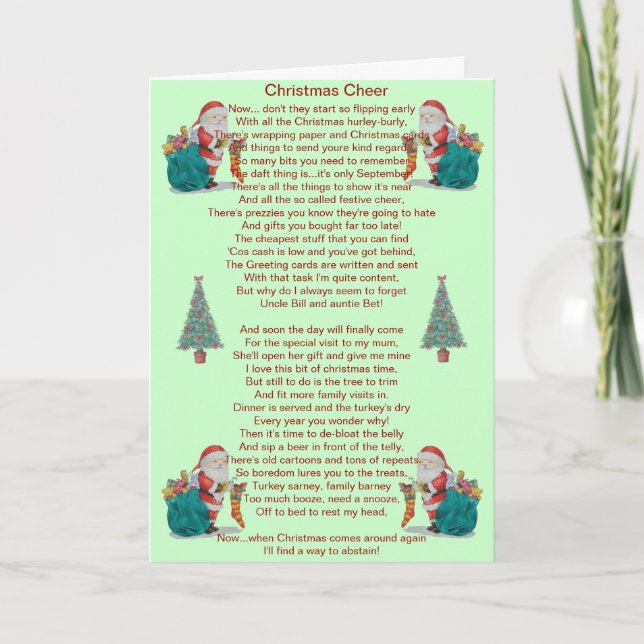 humourous christmas poem santa and xmas tree card (Front)
