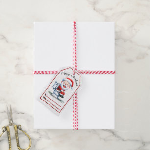 Humourous Christmas tag featuring Santa on a toile