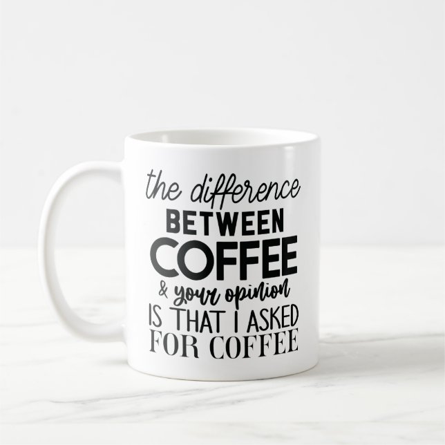 Humourous Coffee Quote Highlighting Opinions Mug (Left)