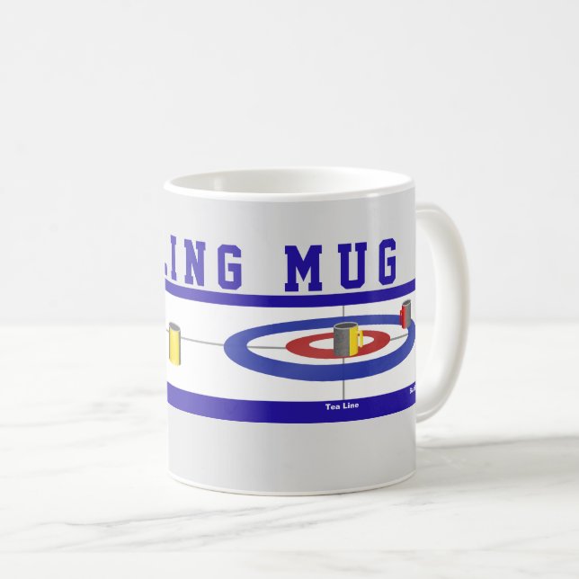 Humourous Curling Mug Blue Text (Front Right)