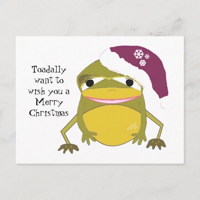 Humourous Frog in a Christmas Hat Holiday Postcard (Front)