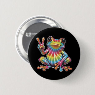 Humourous Frog Lover Tie-Dye Frog Peace Sign Hippi 6 Cm Round Badge