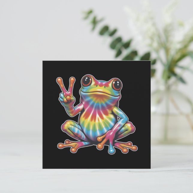 Humourous Frog Lover Tie-Dye Frog Peace Sign Hippi Invitation (Standing Front)