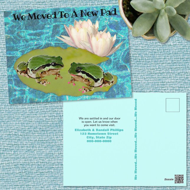 Humourous Frogs Lilies Pad We Moved Announcement Postcard (Creator Uploaded)