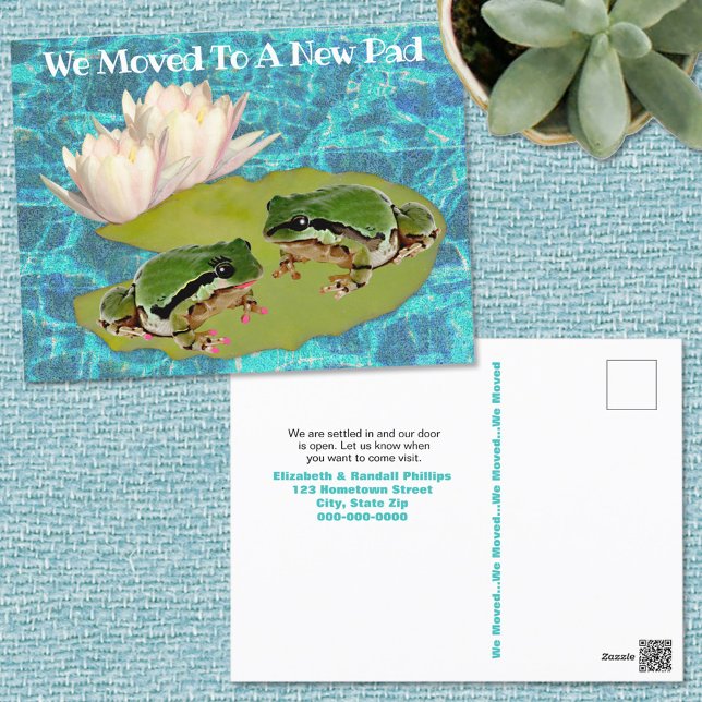 Humourous Frogs Lilies Pad We Moved Announcement Postcard (Creator Uploaded)