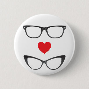 Humourous Geek Love - Heart & Eyeglasses 6 Cm Round Badge
