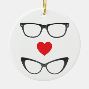Humourous Geek Love - Heart & Eyeglasses Ceramic Tree Decoration