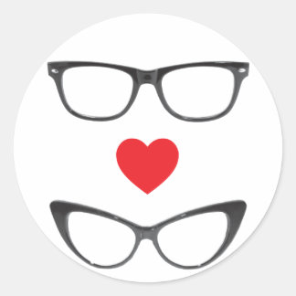 Humourous Geek Love - Heart & Eyeglasses Classic Round Sticker