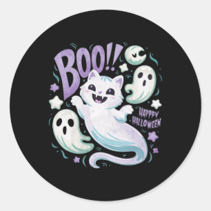 Humourous Ghost Cat Boo Kitty Halloween Classic Round Sticker