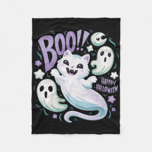 Humourous Ghost Cat Boo Kitty Halloween Fleece Blanket