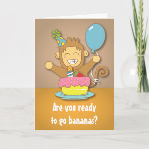 Humourous, Go Bananas, Cute Monkey Birthday Card