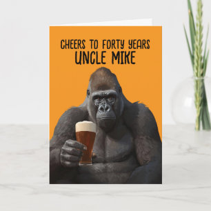 Humourous Gorilla Drinking Beer 40th Birthday Card