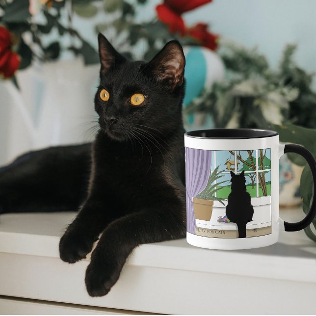 Humourous Green Curious Black Cat Window  Mug (Creator Uploaded)