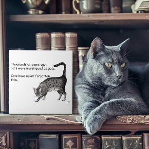 Humourous Grey Whimsical Cat Egyptian Mau Ceramic Tile