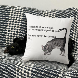Humourous Grey Whimsical Cat Egyptian Mau Cushion