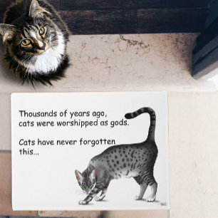 Humourous Grey Whimsical Cat Egyptian Mau Doormat