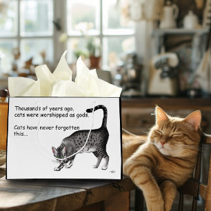 Humourous Grey Whimsical Cat Egyptian Mau Large Gift Bag