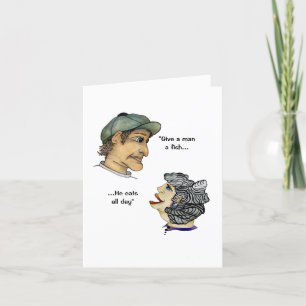Humourous Guy fishing and Gal gardening Card