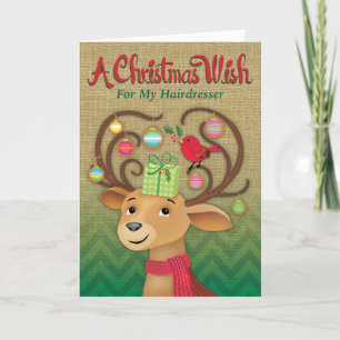Humourous Hair Dresser Burlap Red Chevron Reindeer Card