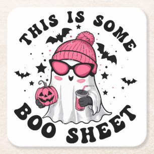 Humourous Halloween "This is Some Boo Sheet" Party Square Paper Coaster