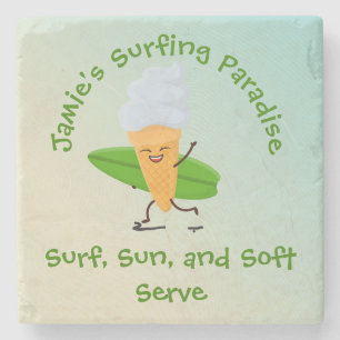 Humourous Ice Cream Surfer with Surfboard Name Tex Stone Coaster