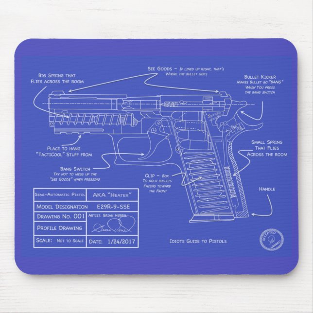 Humourous Idiot's Guide to Pistol Cleaning Pad Mouse Pad (Front)