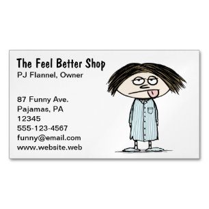 Humourous Illustration   Pyjamas Cartoon Character Magnetic Business Card