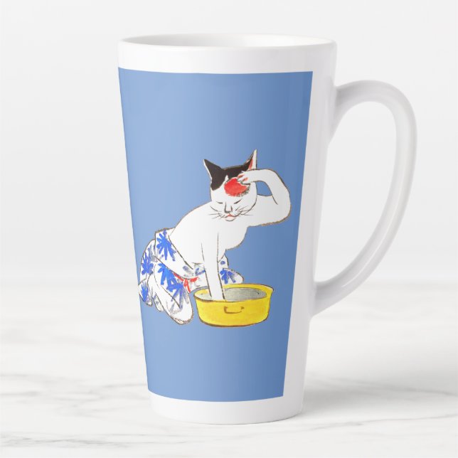 Humourous Japanese Cat Bathing I Latte Mug (Right)