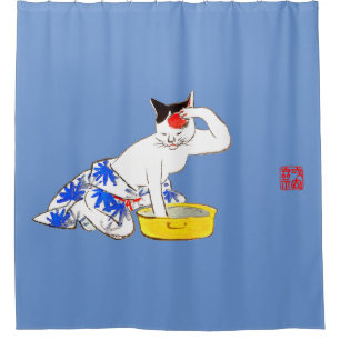 Humourous Japanese Cat Bathing I Shower Curtain