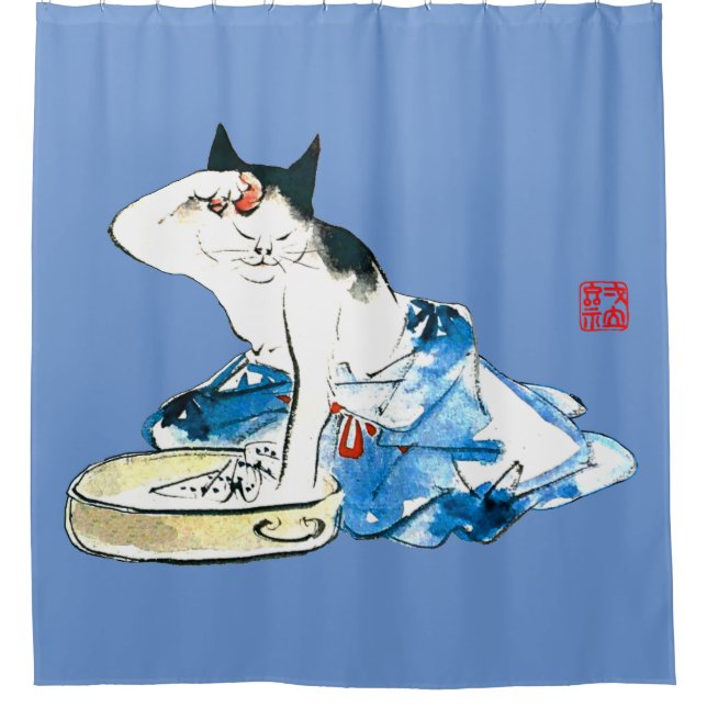 Humourous Japanese Cat Bathing II Shower Curtain (Front)