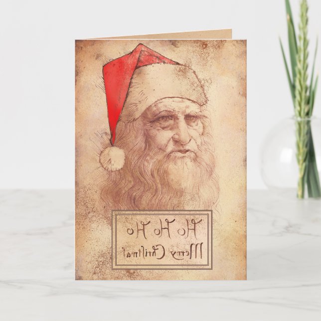 Humourous Leonardo as Santa Holiday Card (Front)