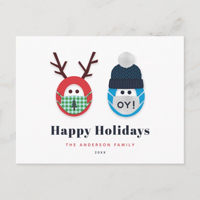 Humourous Masked Christmas and Hanukkah Holiday Postcard (Front)