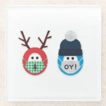 Humourous Masked Holiday Reindeer and Oy! Glass Coaster<br><div class="desc">Make everyone smile this holiday with these adorable Christmas and Hanukkah themed masked characters. Customisable. Part of a collection from Parcel Studios.</div>