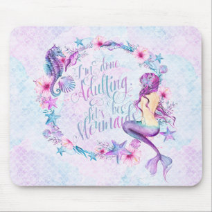 Humourous Mermaid Seahorse Lavender Pink Aqua Mouse Pad
