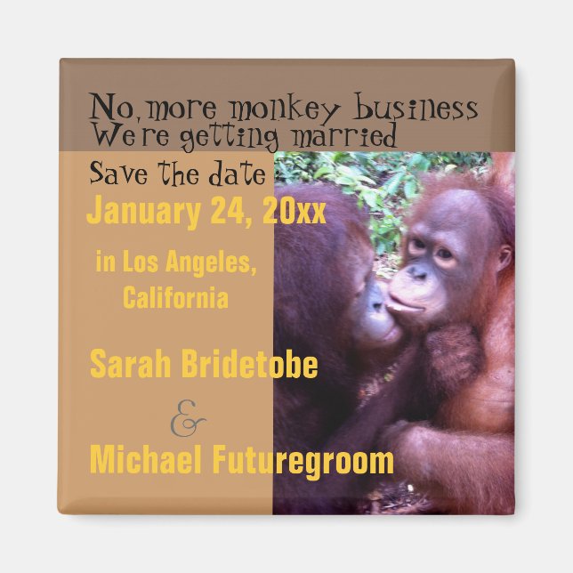 Humourous Monkey Business Save the Date Magnet (Front)