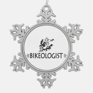 Humourous Mountain Biking Snowflake Pewter Christmas Ornament