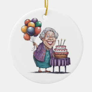 Humourous Nana Bday Party Balloon Art Ceramic Ornament
