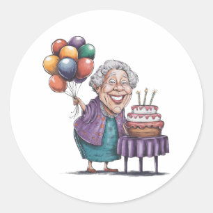 Humourous Nana Bday Party Balloon Art Classic Round Sticker