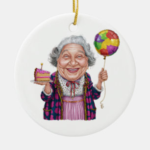 Humourous Nana Birthday Cake Slice Ceramic Ornament