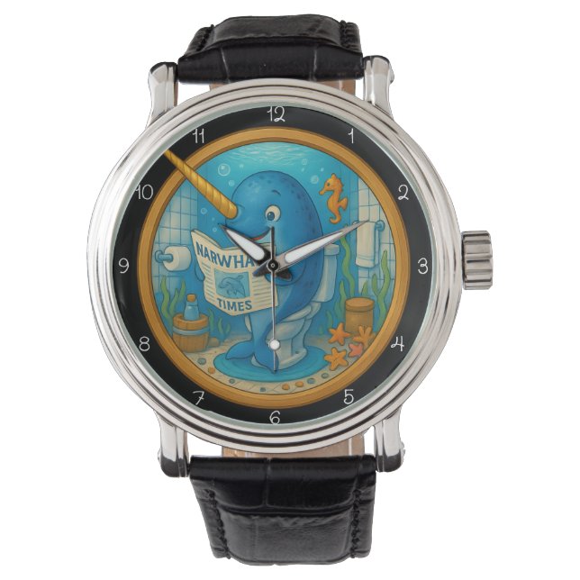 Humourous Narwhal Bathroom Clock Watch (Front)