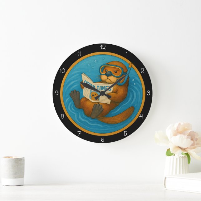 Humourous Otter In Pool Large Clock (Home)