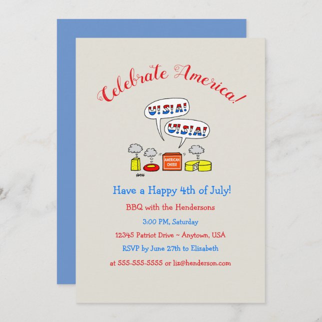 Humourous Patriotic Summer Holiday BBQ Party Invit Invitation (Front/Back)