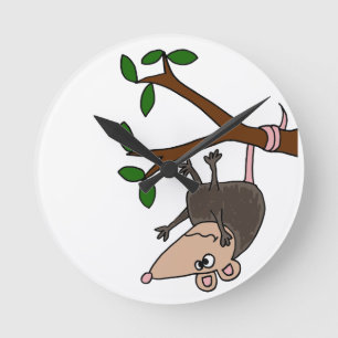 Humourous Possum Dangling from Tree Round Clock