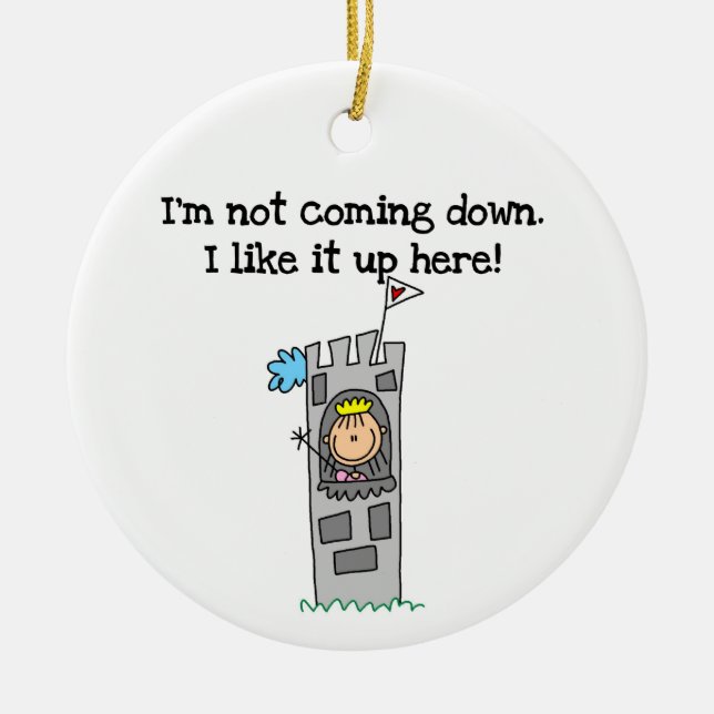 Humourous Princess in Tower Ceramic Tree Decoration (Front)