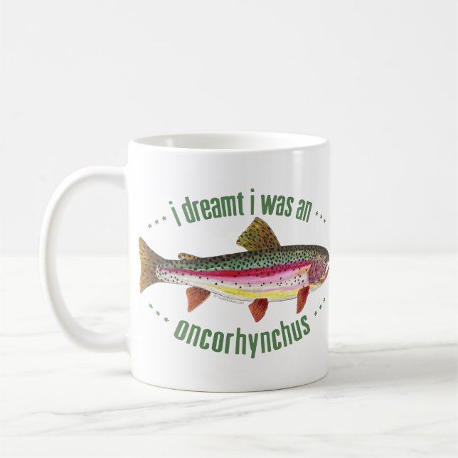 Humourous Rainbow Trout Design Coffee Mug (Left)