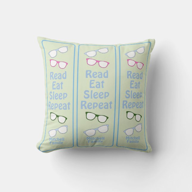 Humourous Read Eat Sleep Repeat Eyeglasses NAME Cushion (Front)